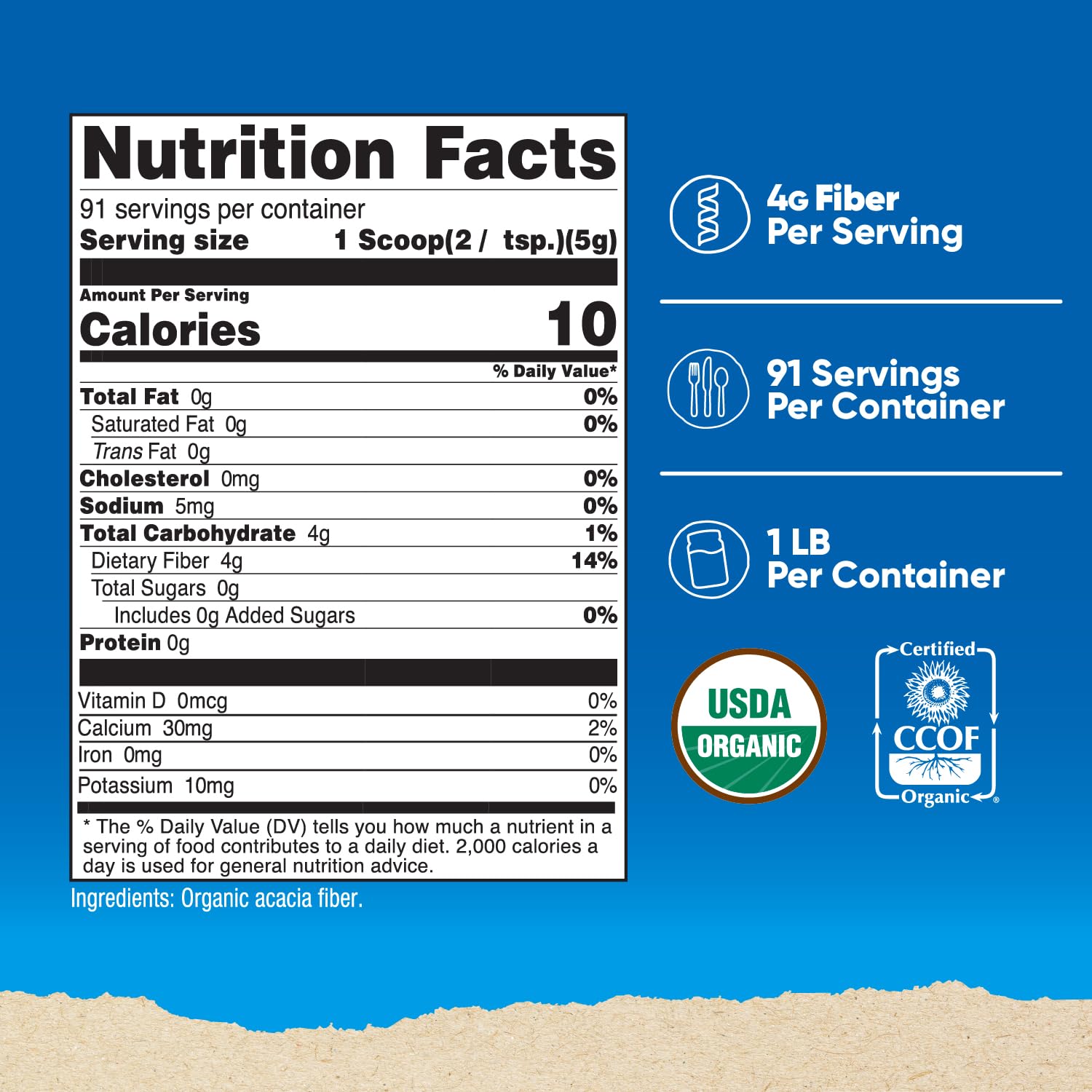 Nutricost Organic Acacia Fiber Powder 1 LB container side view