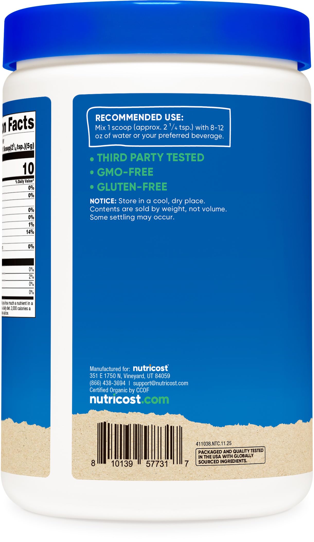 Nutricost Organic Acacia Fiber Powder 1 LB powder in a glass