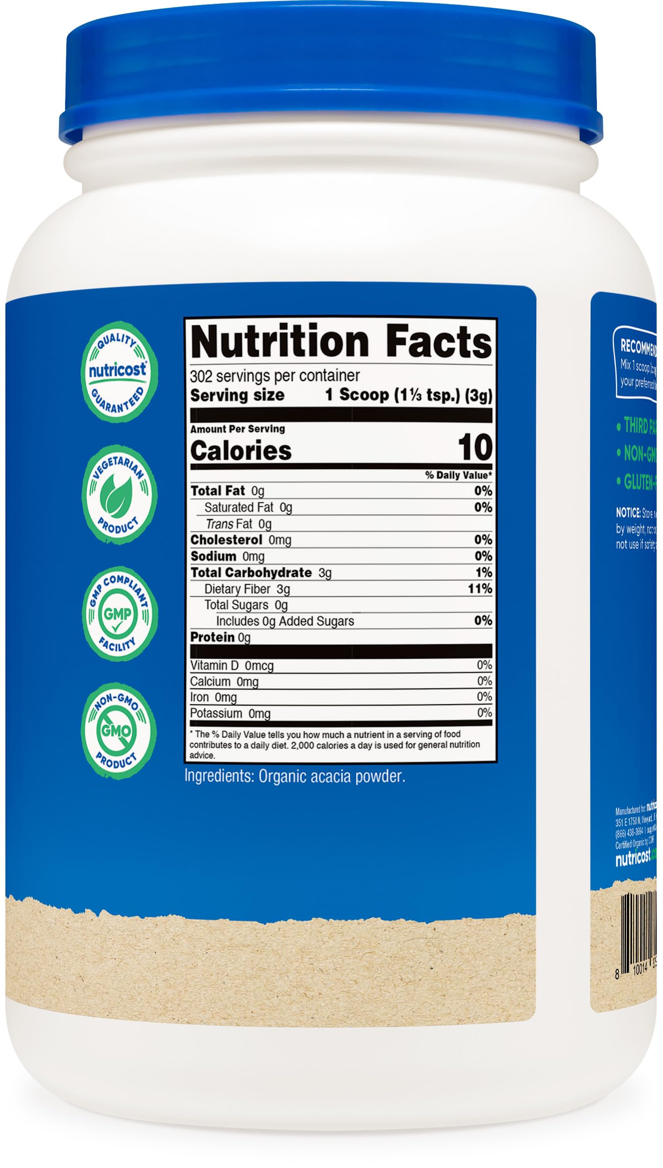 Nutricost Organic Acacia Fiber Powder nutritional information