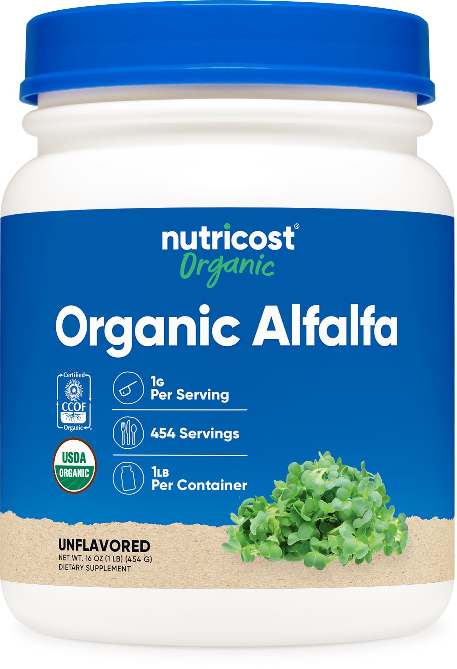 Nutricost Organic Alfalfa Powder 1 LB front view