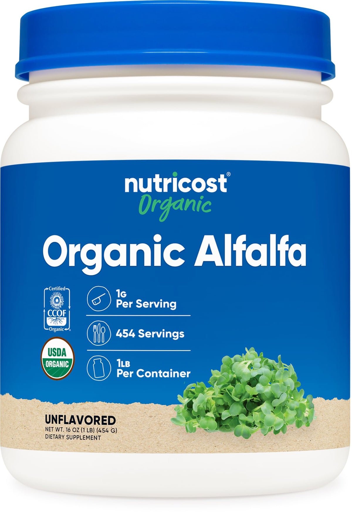 Nutricost Organic Alfalfa Powder 1 LB front view