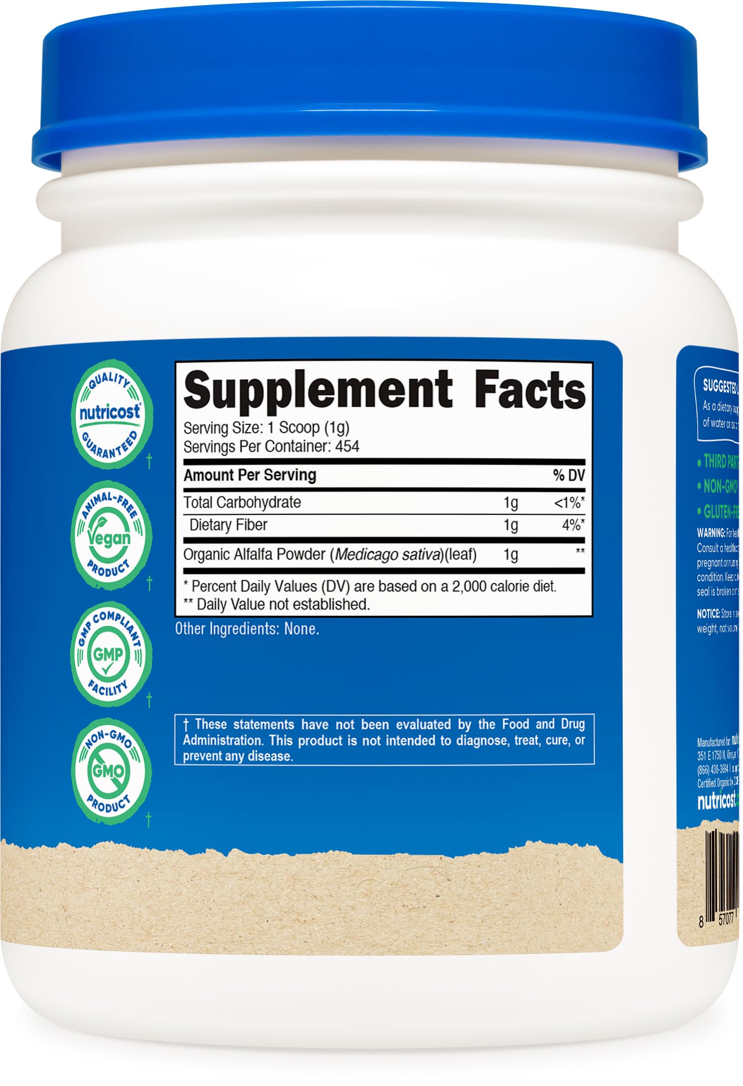 Nutricost Organic Alfalfa Powder 1 LB with powder texture