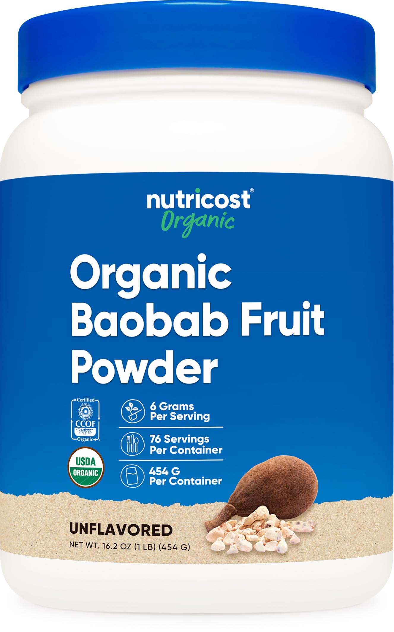 Nutricost Organic Baobab Fruit Powder 1 Pound front view