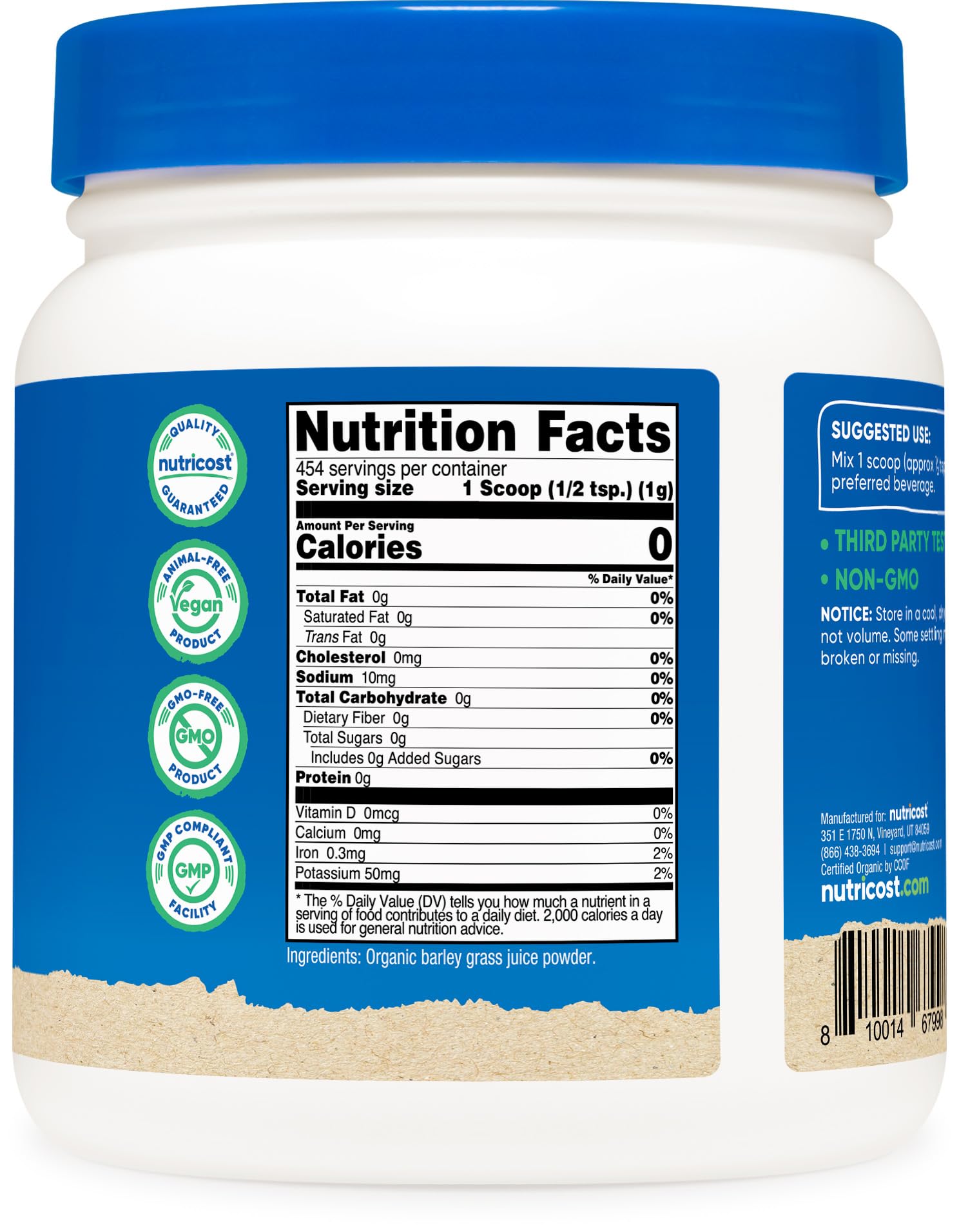 Nutricost Organic Barley Grass Juice Powder nutritional information