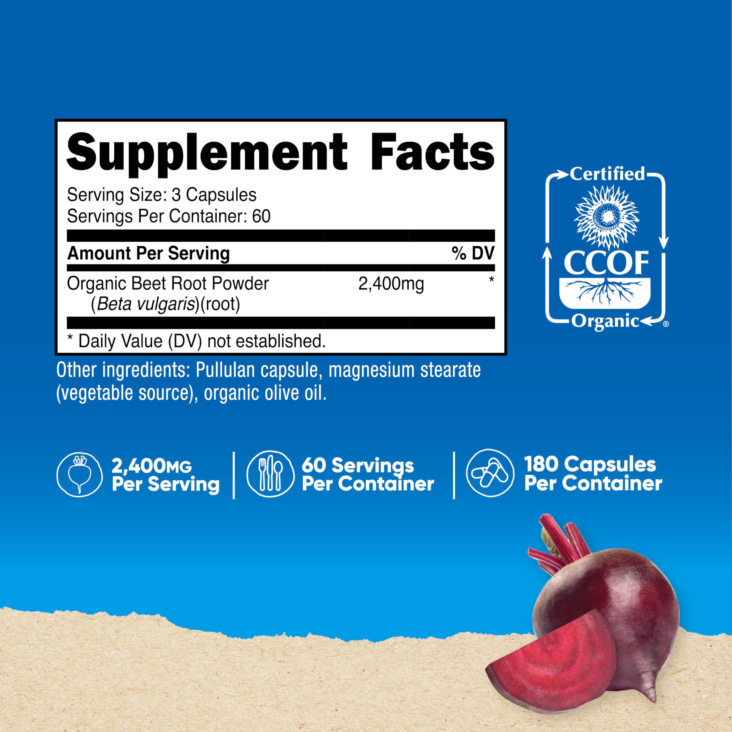 Nutricost Organic Beet Root Capsules 2400mg back view