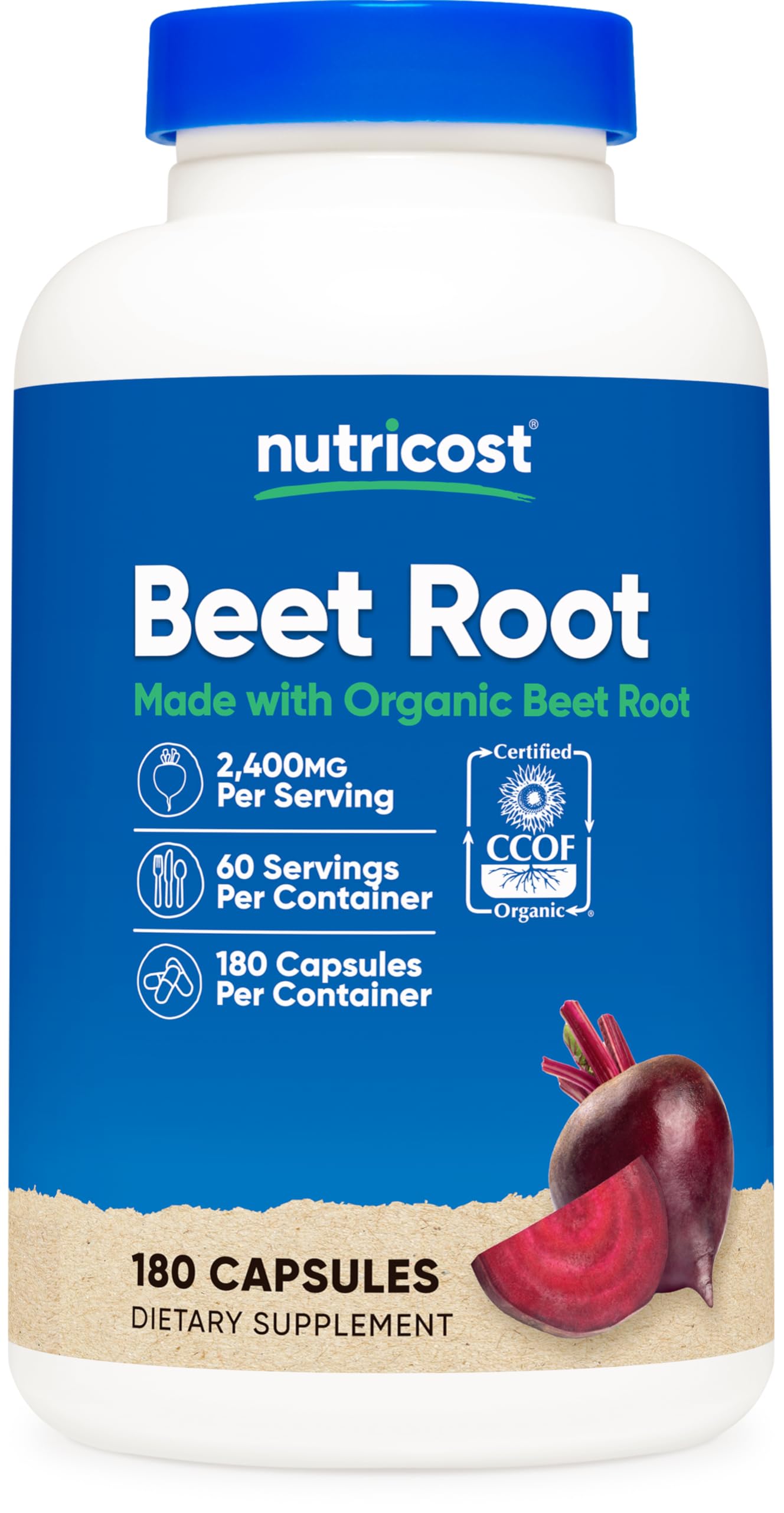 Nutricost Organic Beet Root Capsules 2400mg front view