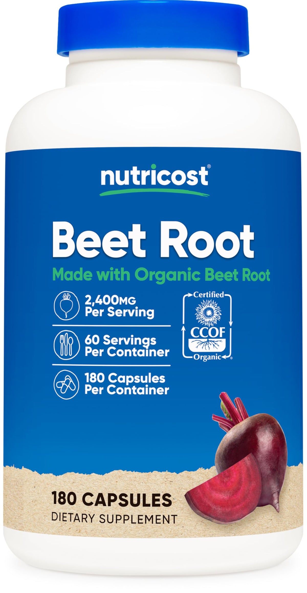 Nutricost Organic Beet Root Capsules 2400mg front view