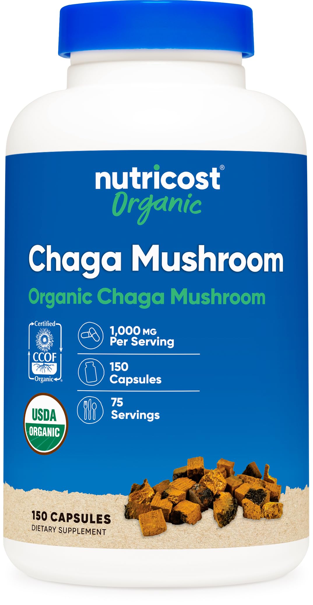 Nutricost Organic Chaga Mushroom Capsules bottle front view
