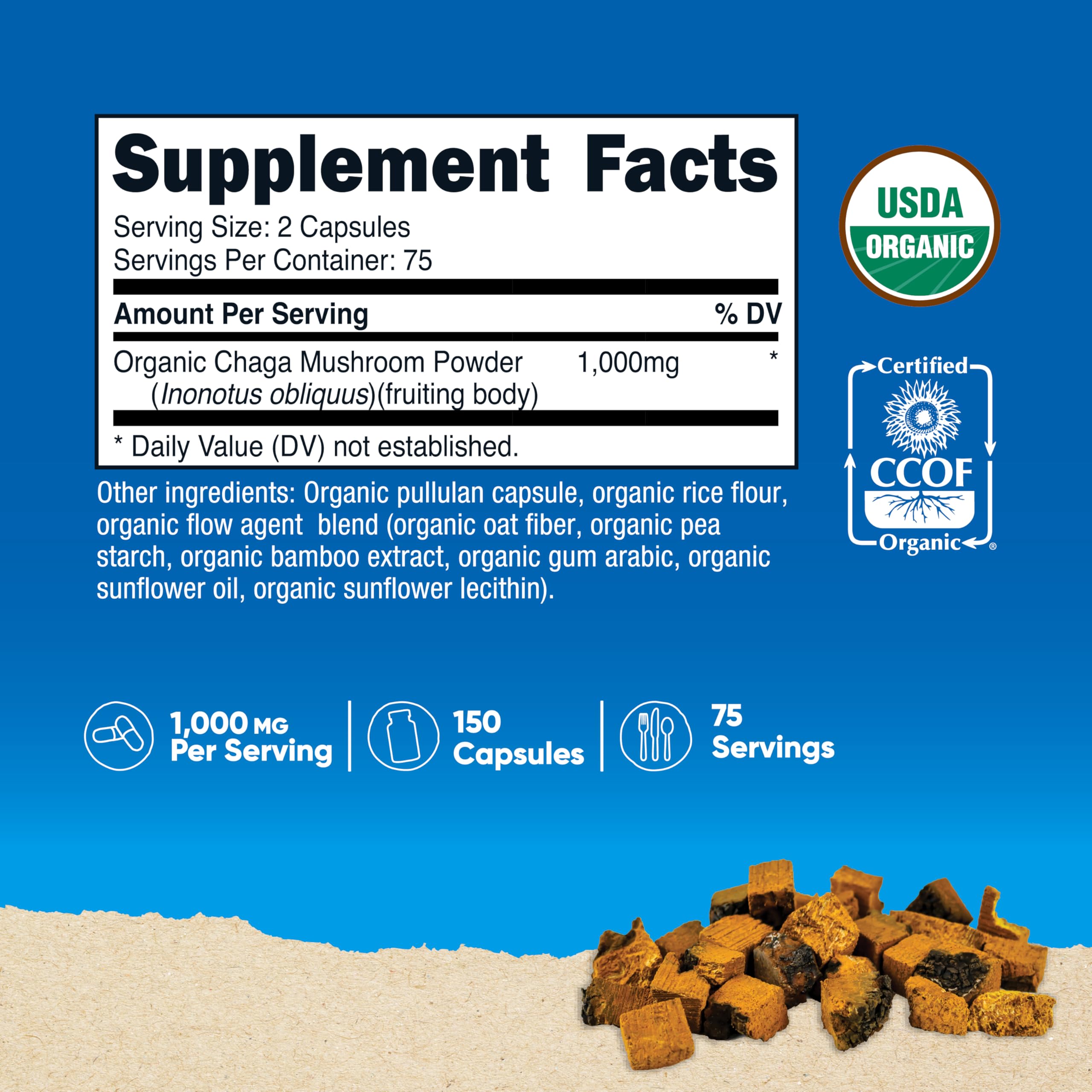 Nutricost Organic Chaga Mushroom Capsules side view showing label