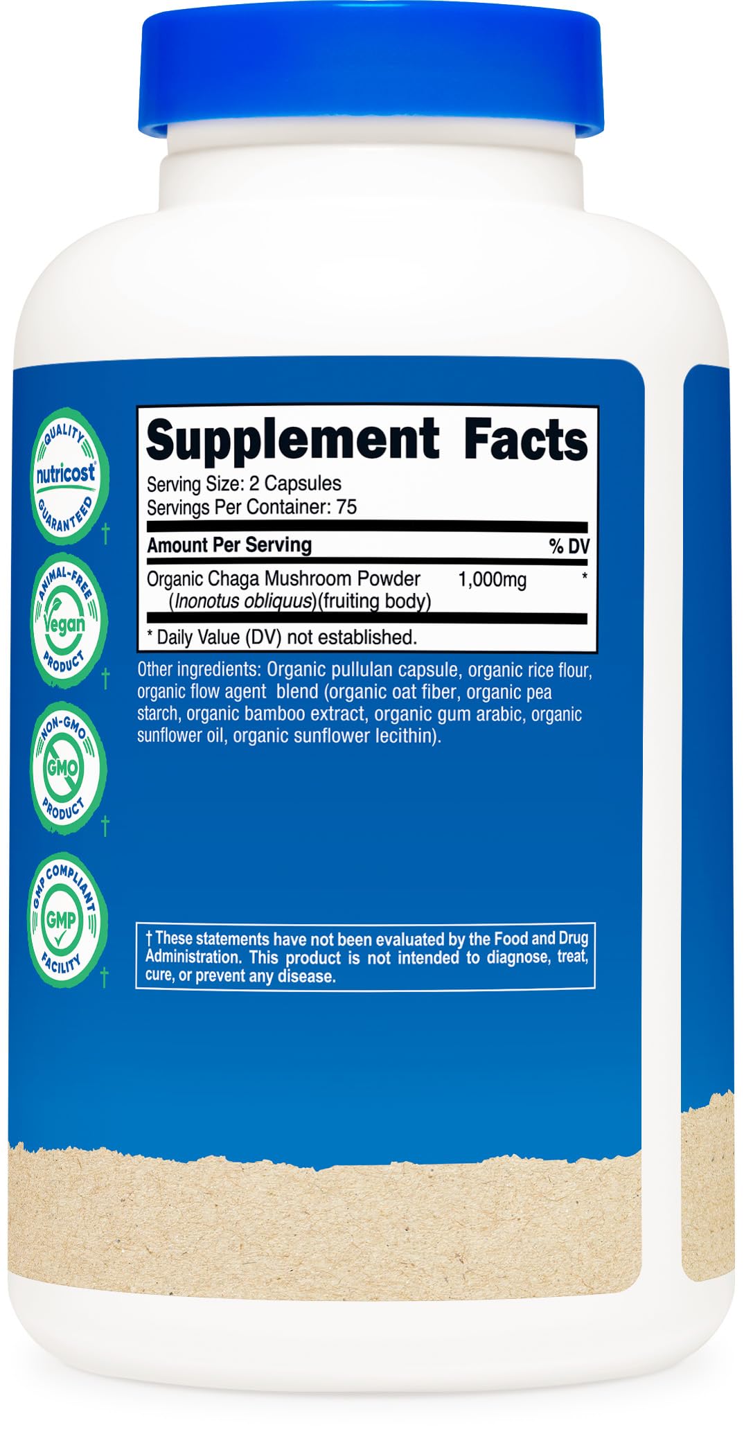 Nutricost Organic Chaga Mushroom Capsules with measuring spoon