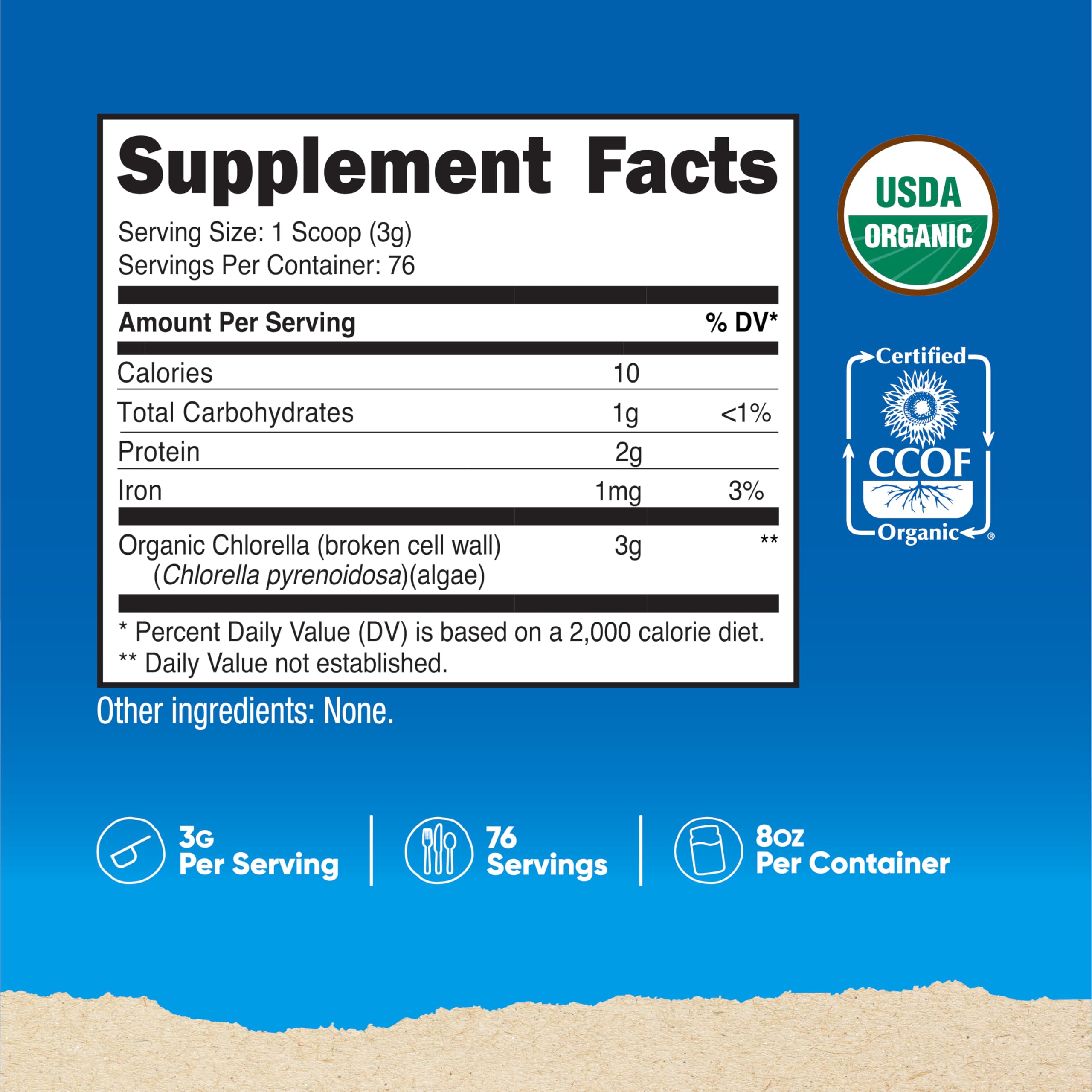 Nutricost Organic Chlorella Powder 8oz back view