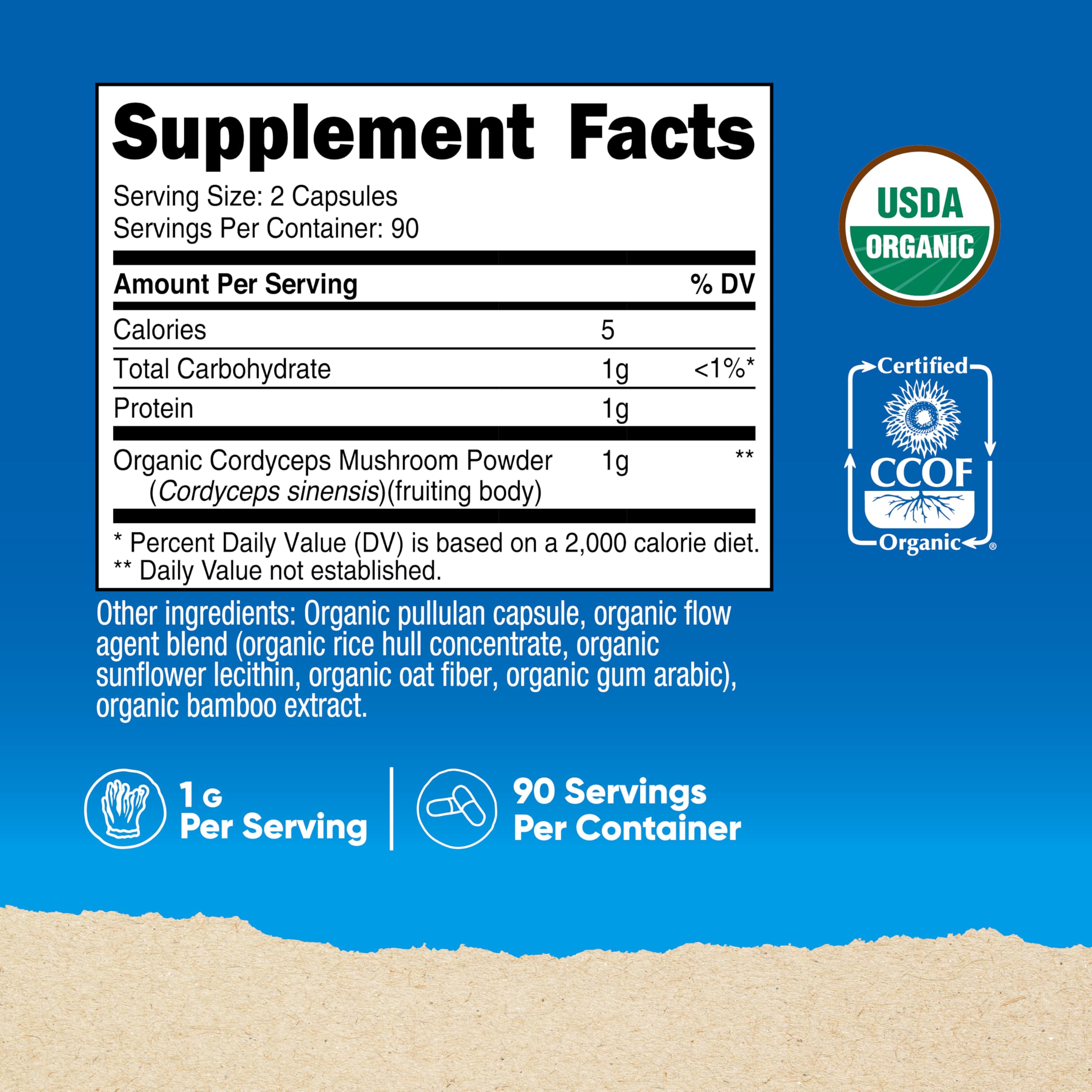 Nutricost Organic Cordyceps Mushroom Capsules label close-up