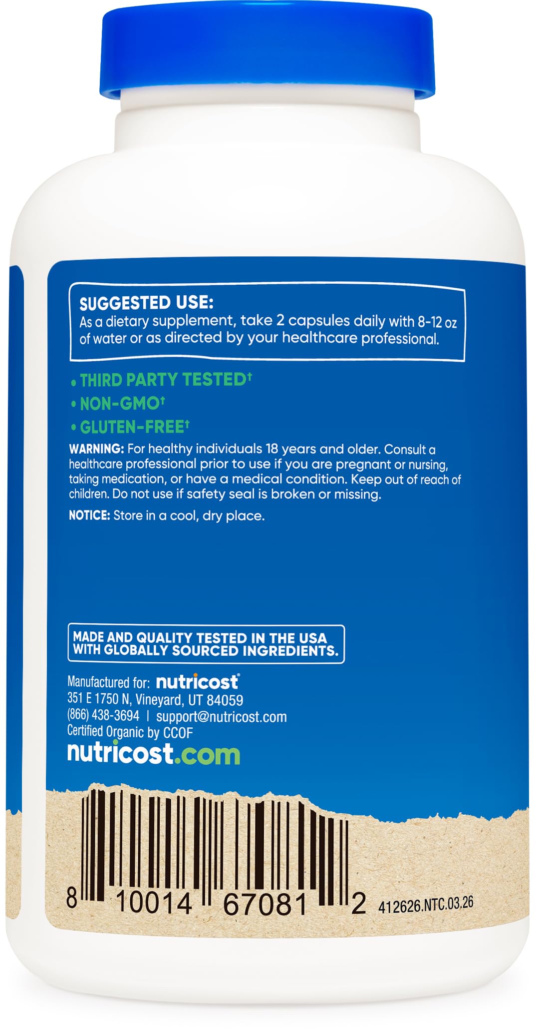 Nutricost Organic Cordyceps Mushroom Capsules with a measuring spoon