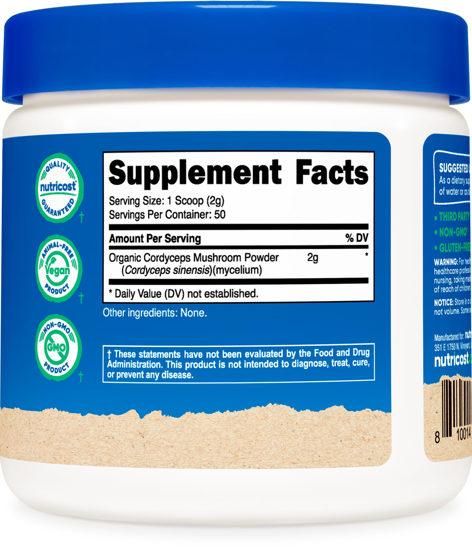 Nutricost Organic Cordyceps Mushroom Powder 100g ingredients list