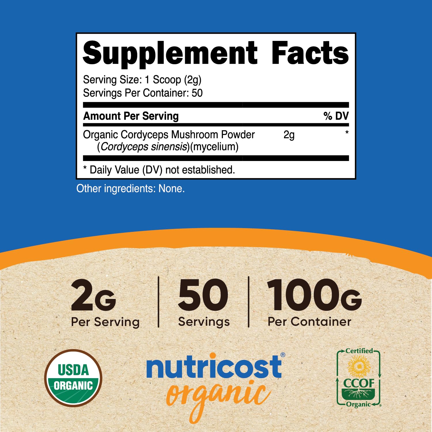 Nutricost Organic Cordyceps Mushroom Powder 100g side view