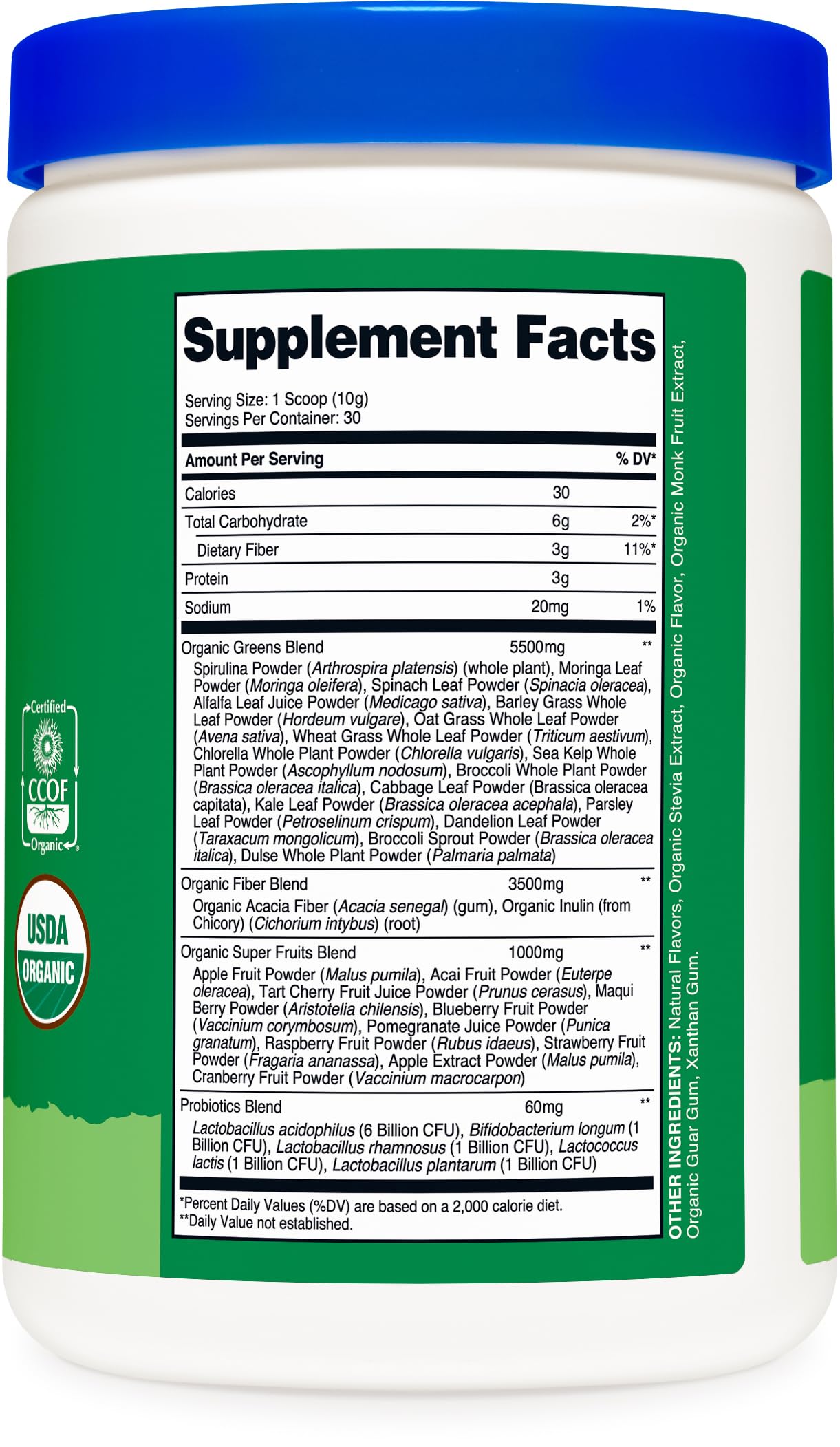 Nutricost Organic Greens Powder 381g nutritional information