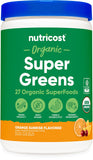 Nutricost Organic Greens Powder 408g front view with Orange Sunrise flavour