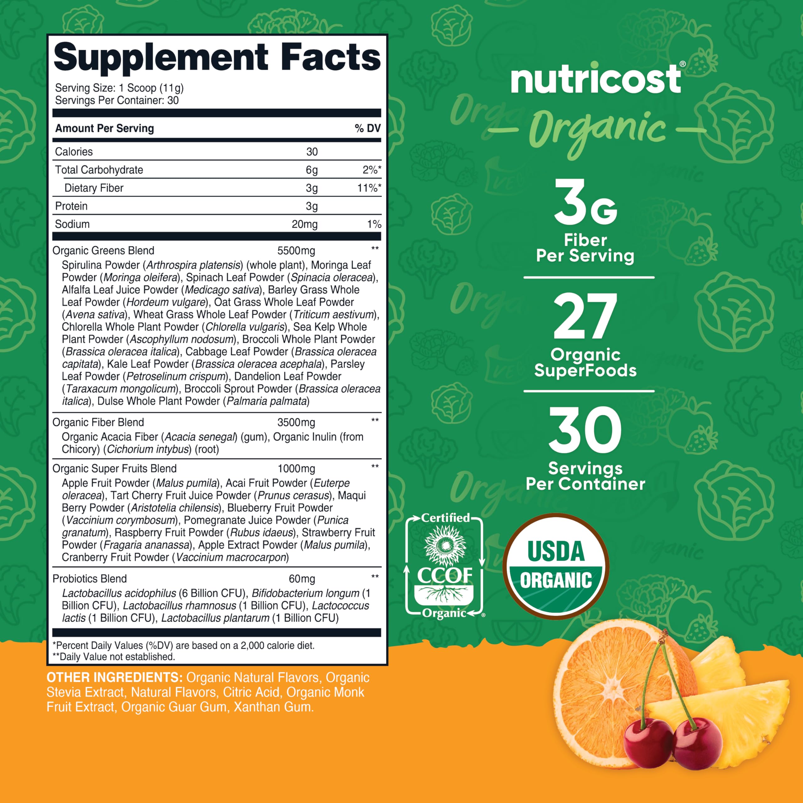 Nutricost Organic Greens Powder 408g packaging side view
