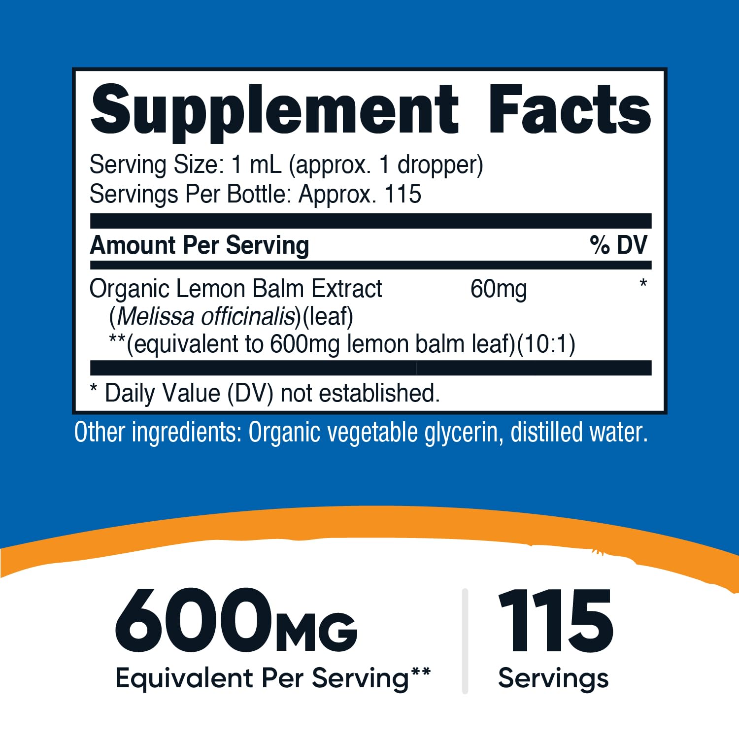 Nutricost Organic Lemon Balm Liquid Extract bottle with label