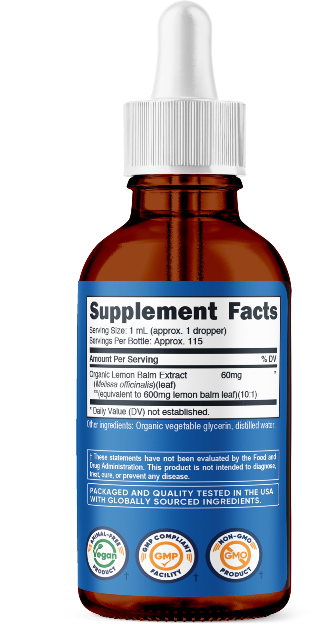 Nutricost Organic Lemon Balm Liquid Extract in a dark container