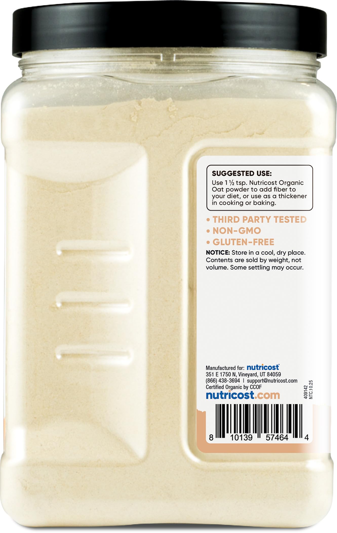 Nutricost Organic Oat Fiber 930g nutritional information