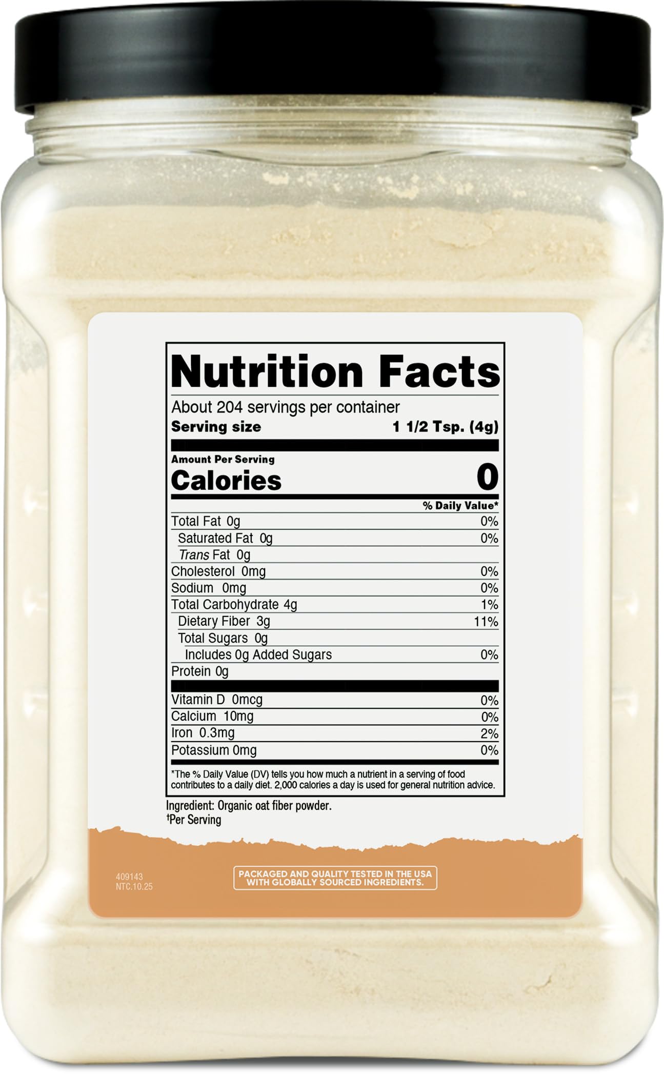 Nutricost Organic Oat Fiber 930g on kitchen counter
