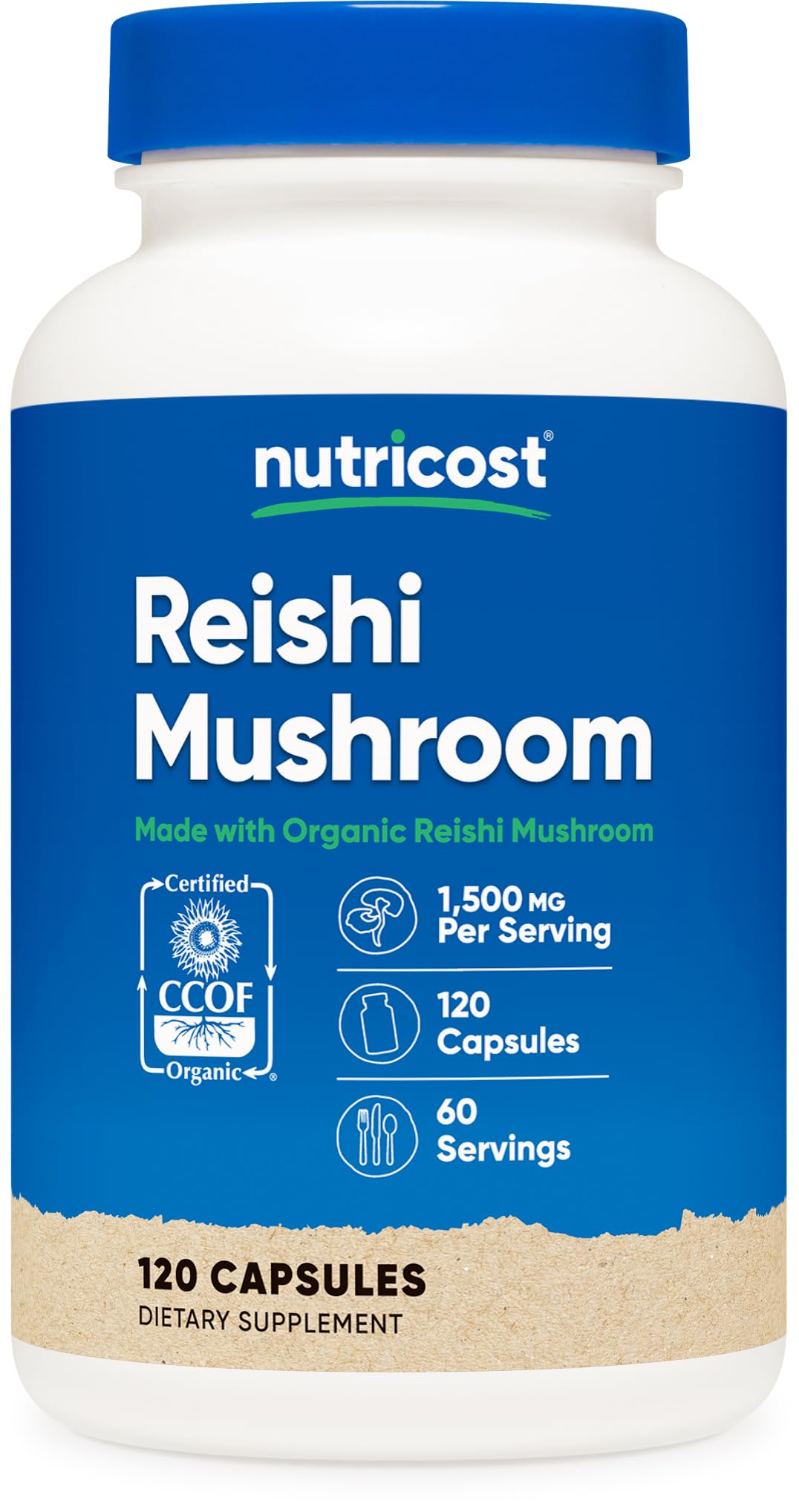 Nutricost Organic Reishi Mushroom 120 Capsules front view