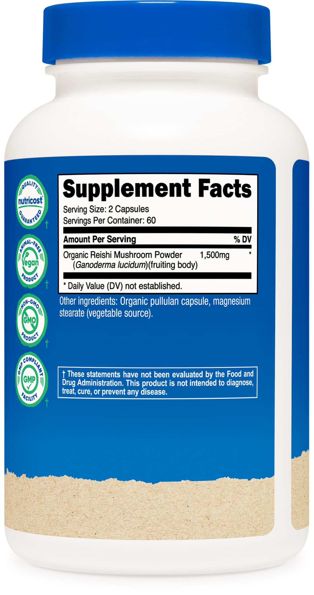 Nutricost Organic Reishi Mushroom bottle with capsules
