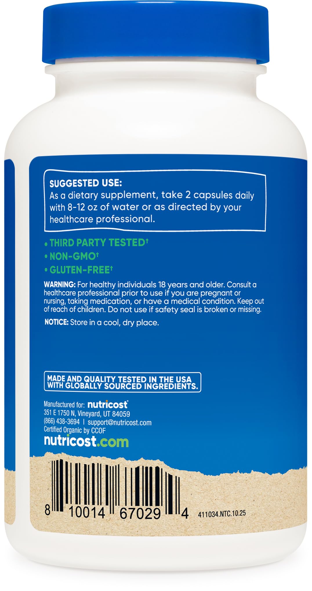Nutricost Organic Reishi Mushroom capsules on a wooden surface