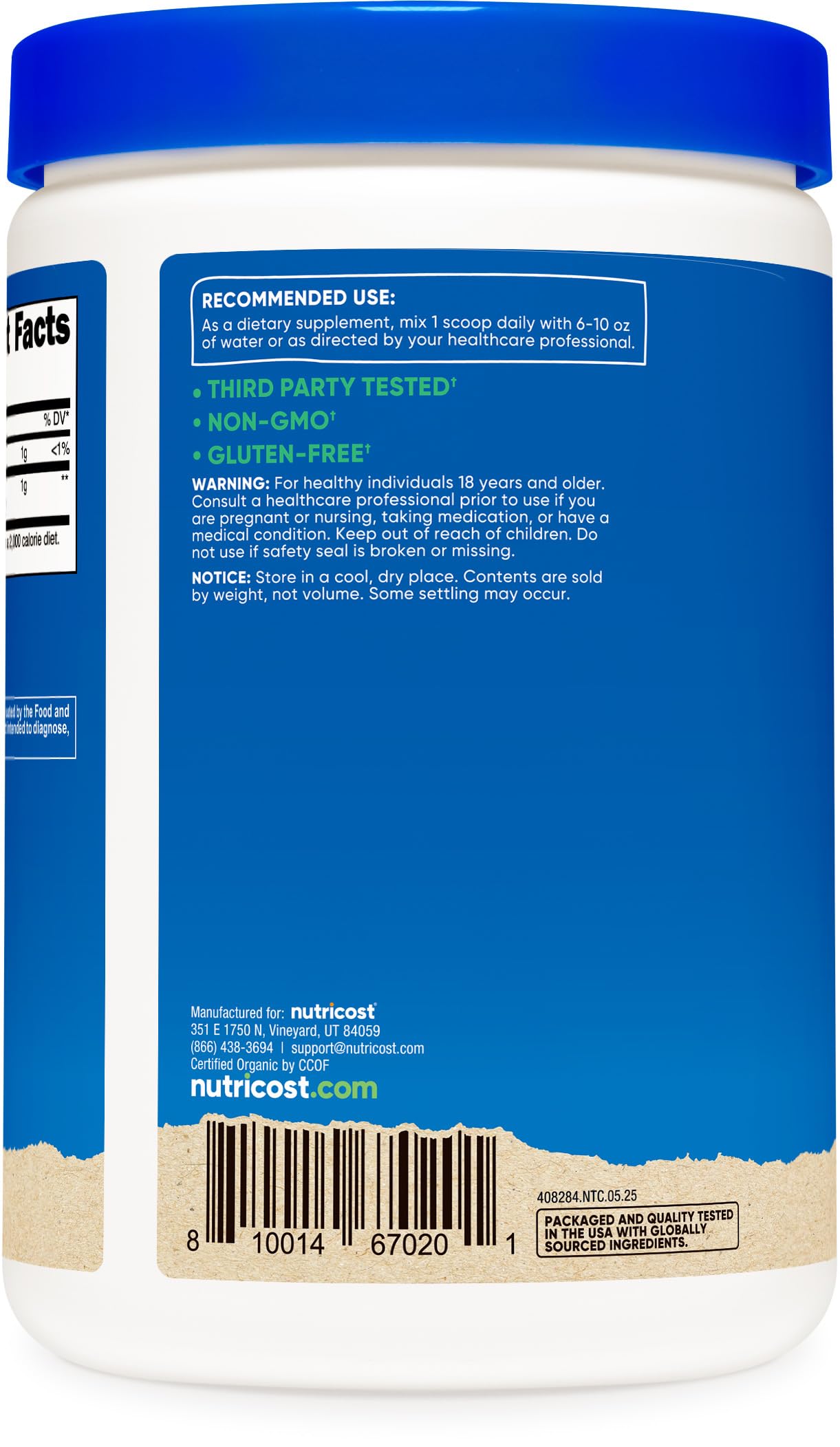 Nutricost Organic Reishi Mushroom Powder nutritional information