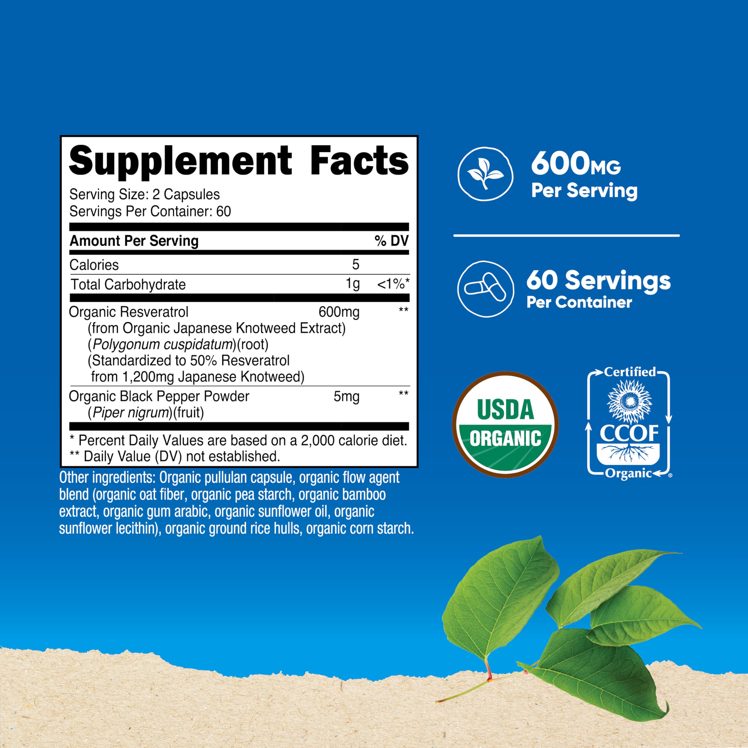 Nutricost Organic Resveratrol 600mg bottle side view