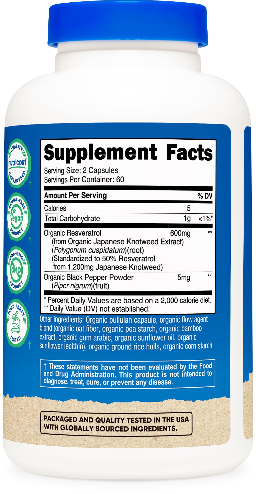 Nutricost Organic Resveratrol capsules with organic ingredients