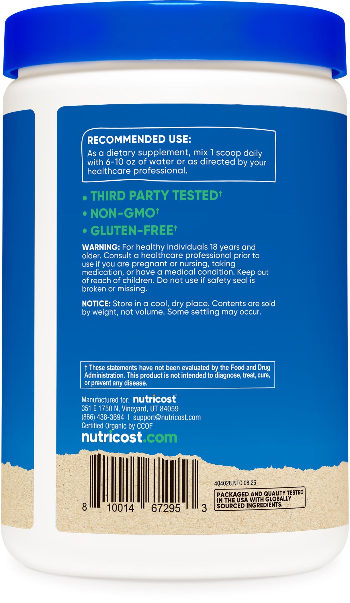 Nutricost Organic Shatavari Powder ingredients list