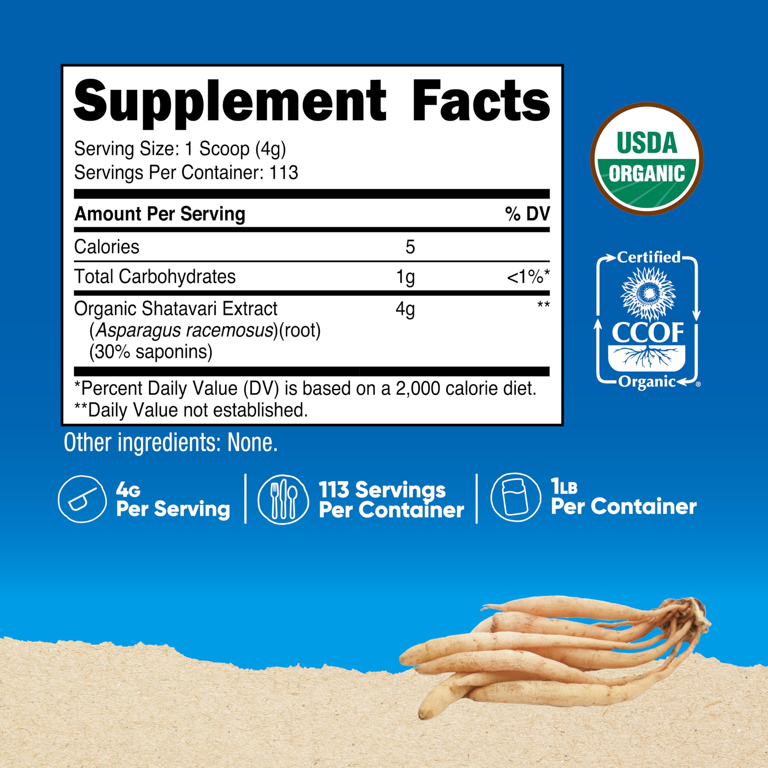 Nutricost Organic Shatavari Powder packaging side view