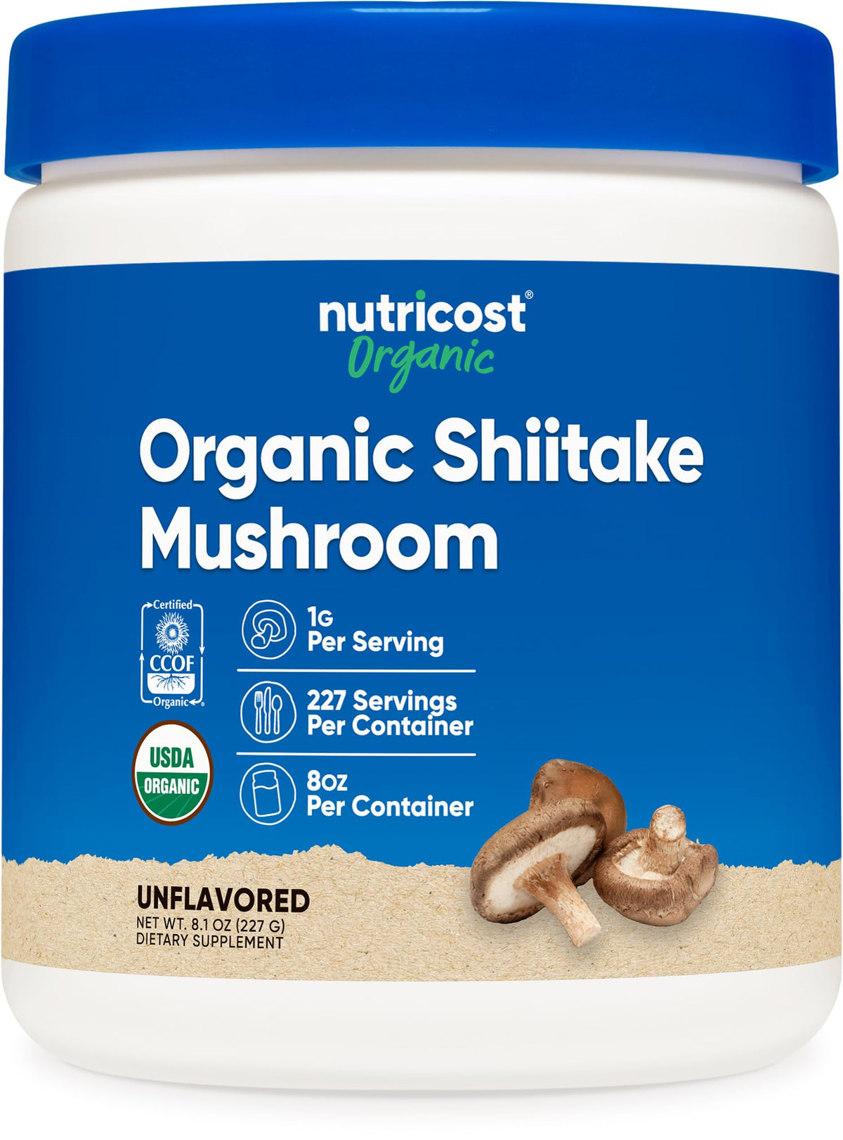 Nutricost Organic Shiitake Mushroom Powder 8oz front view