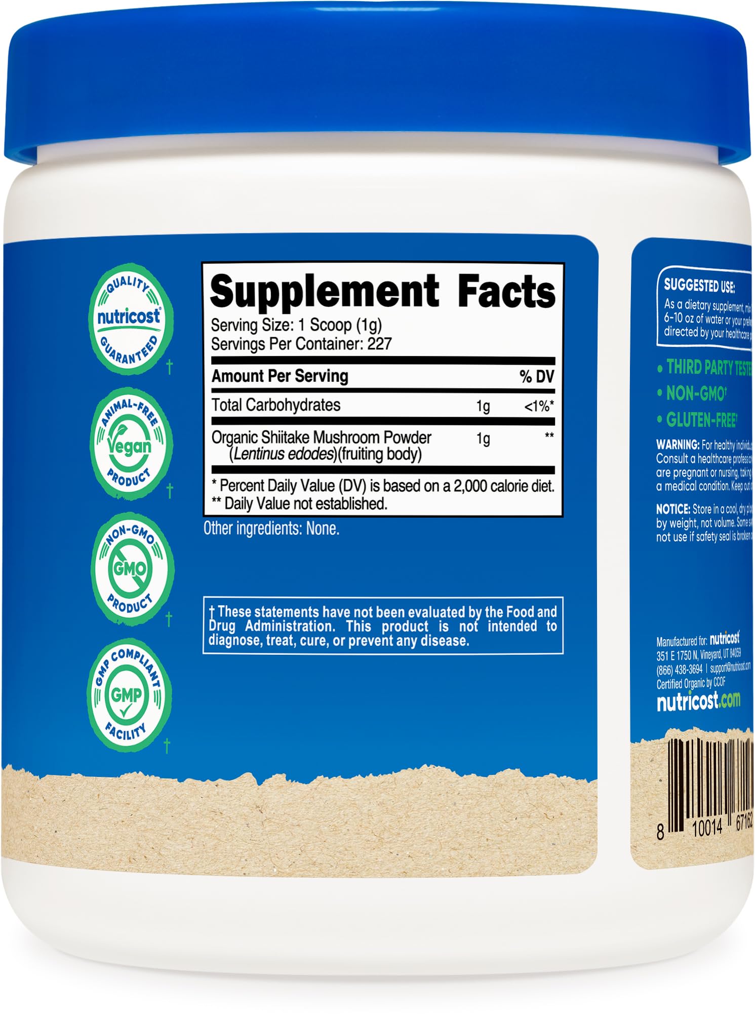 Nutricost Organic Shiitake Mushroom Powder nutritional information