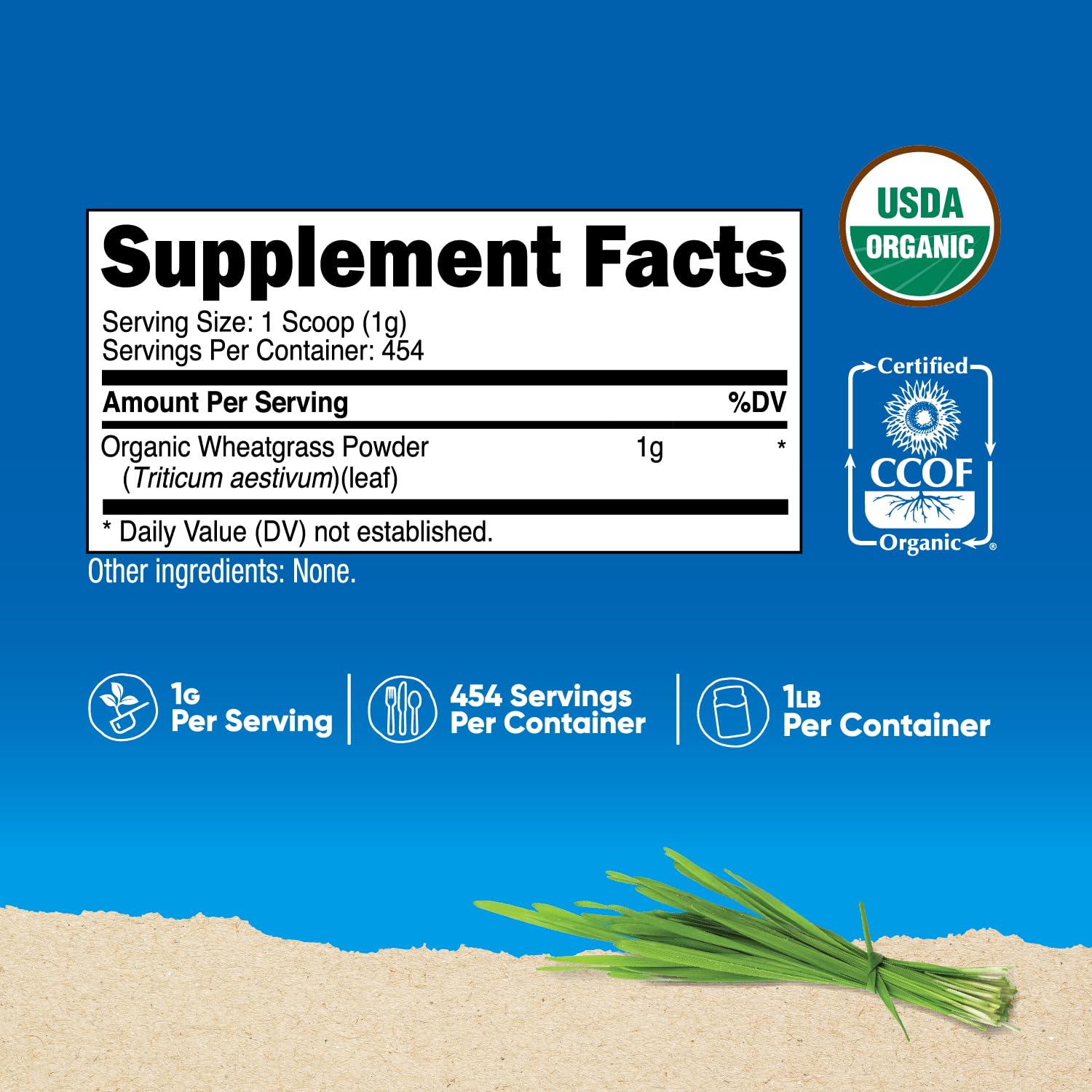 Nutricost Organic Wheatgrass Powder back view with nutritional information