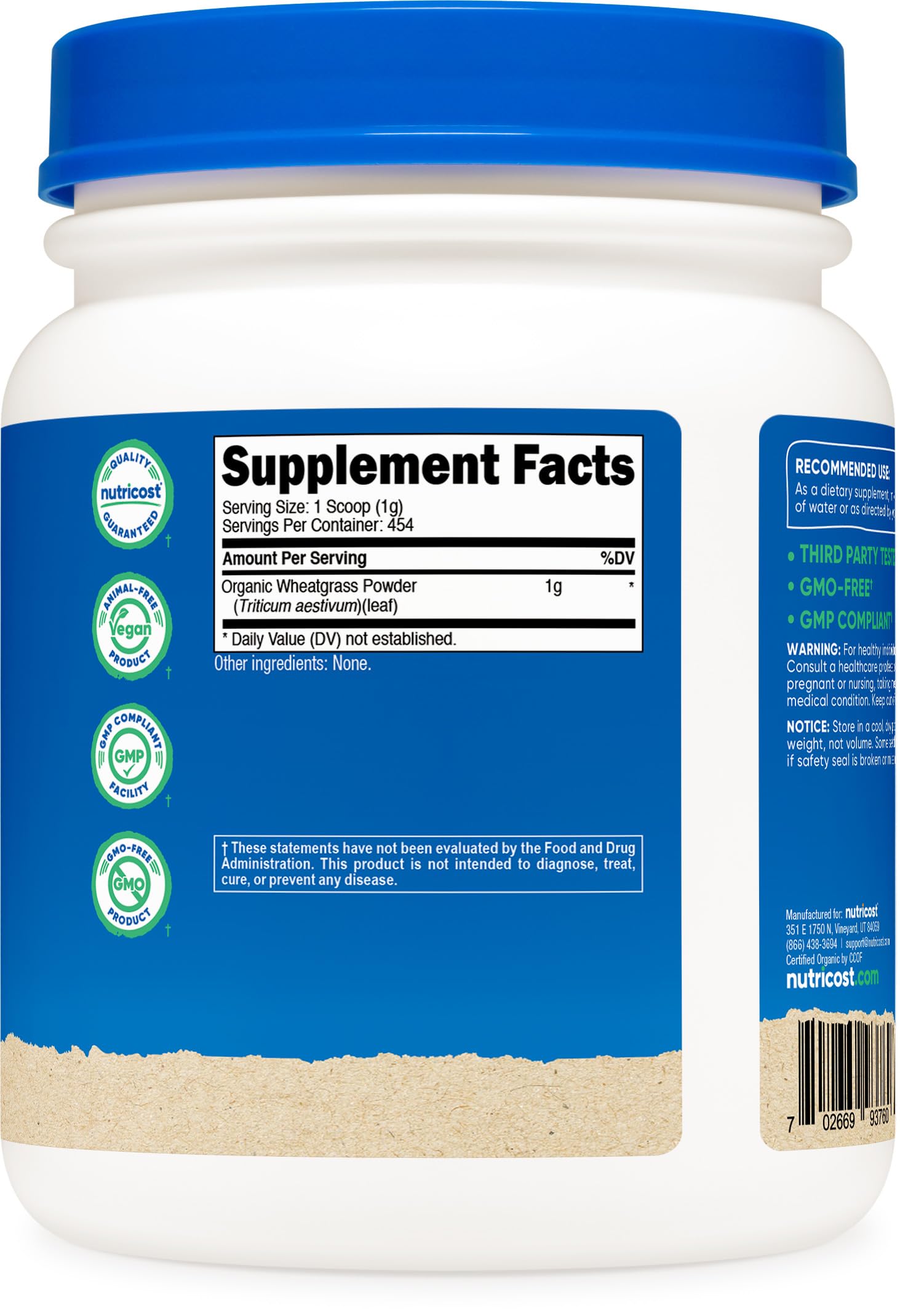 Nutricost Organic Wheatgrass Powder in a glass of water