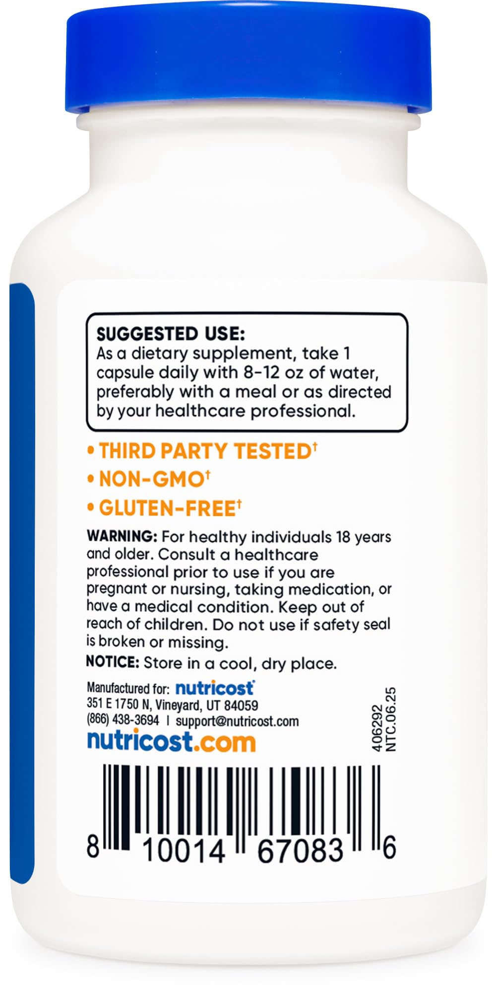 Nutricost Ox Bile 500mg Capsules back view with ingredient list