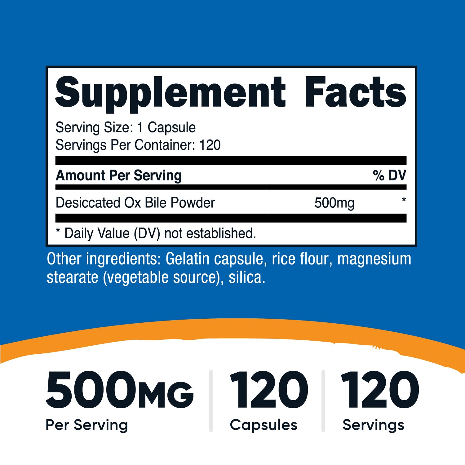 Nutricost Ox Bile 500mg Capsules side view showing label