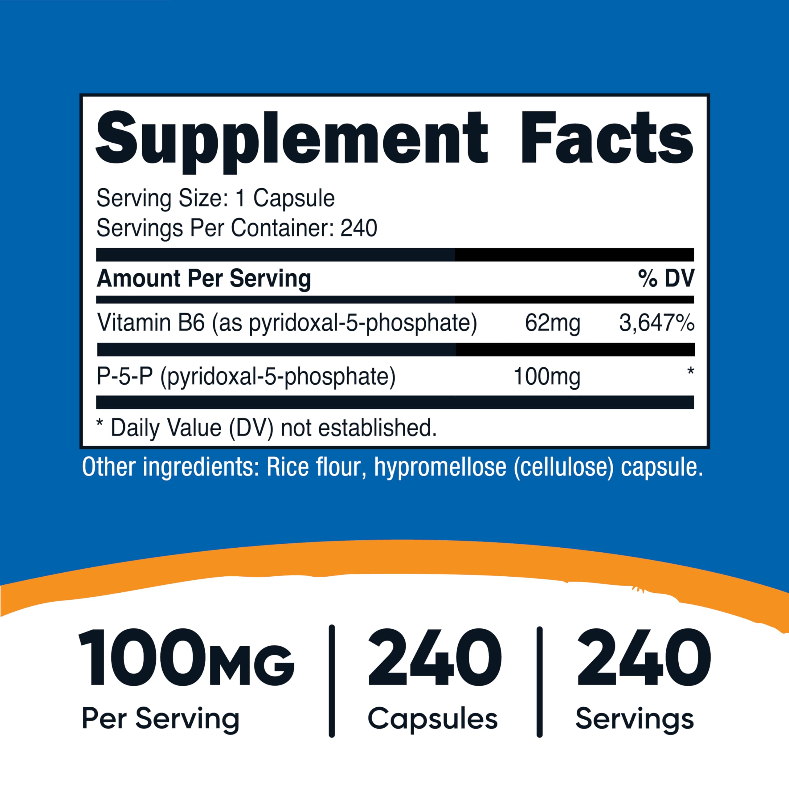 Nutricost P5P Vitamin B6 Supplement 240 capsules side view