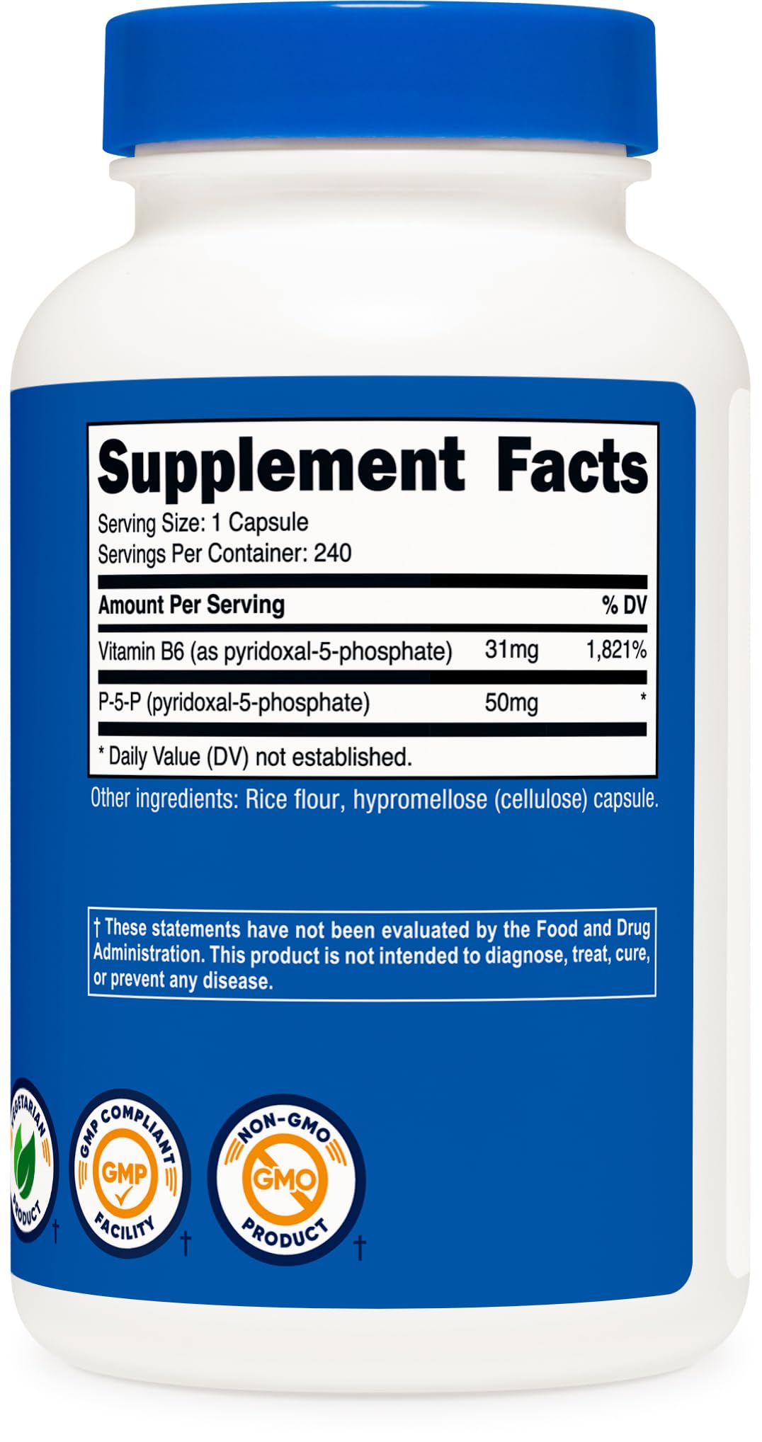 Nutricost P5P Vitamin B6 Supplement 50mg nutrition facts