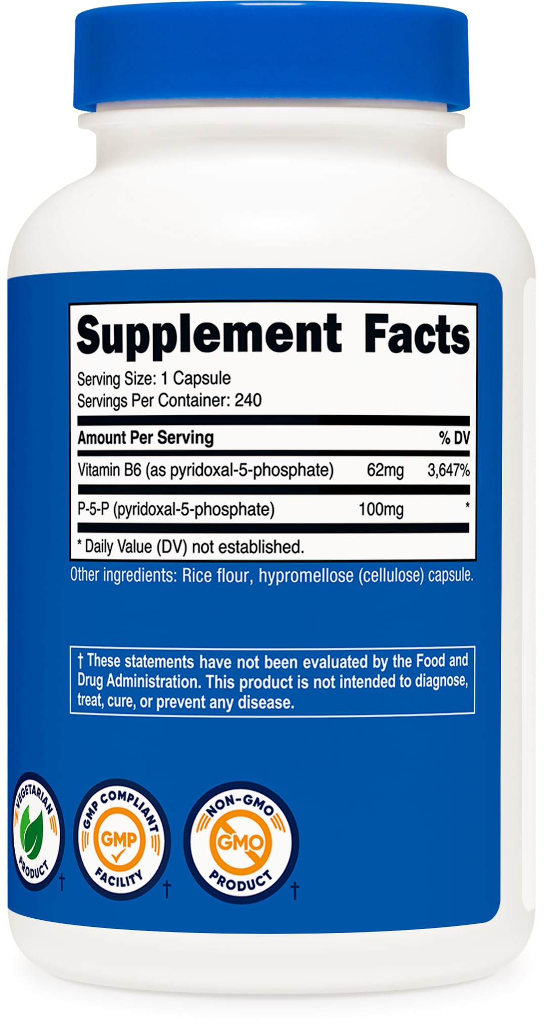 Nutricost P5P Vitamin B6 Supplement ingredients close-up