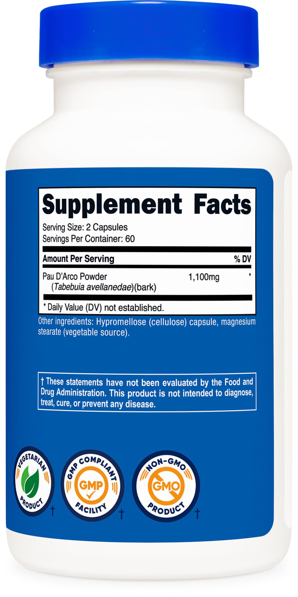 Nutricost Pau D'Arco Capsules 120 Count bottle with background