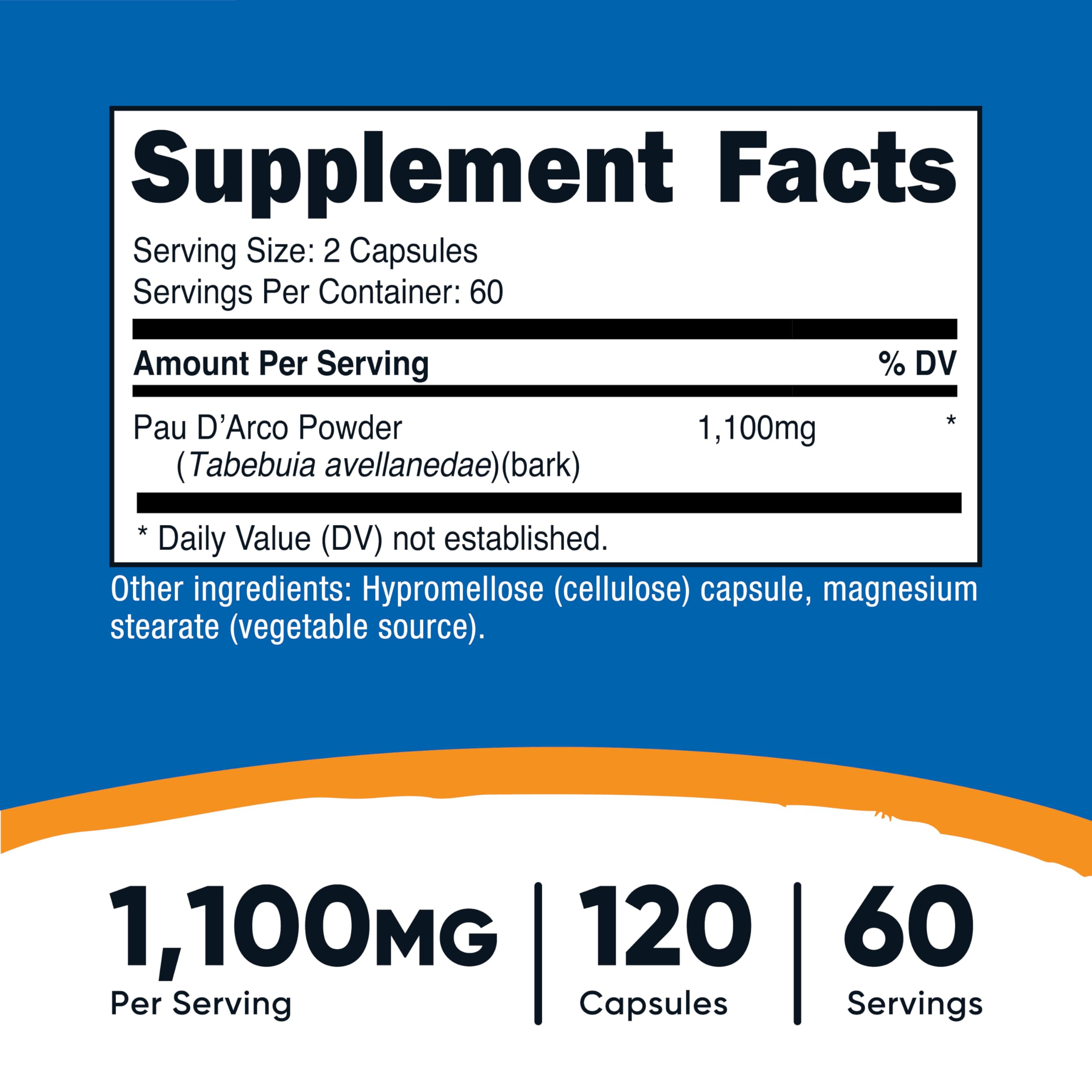 Nutricost Pau D'Arco Capsules 120 Count side view