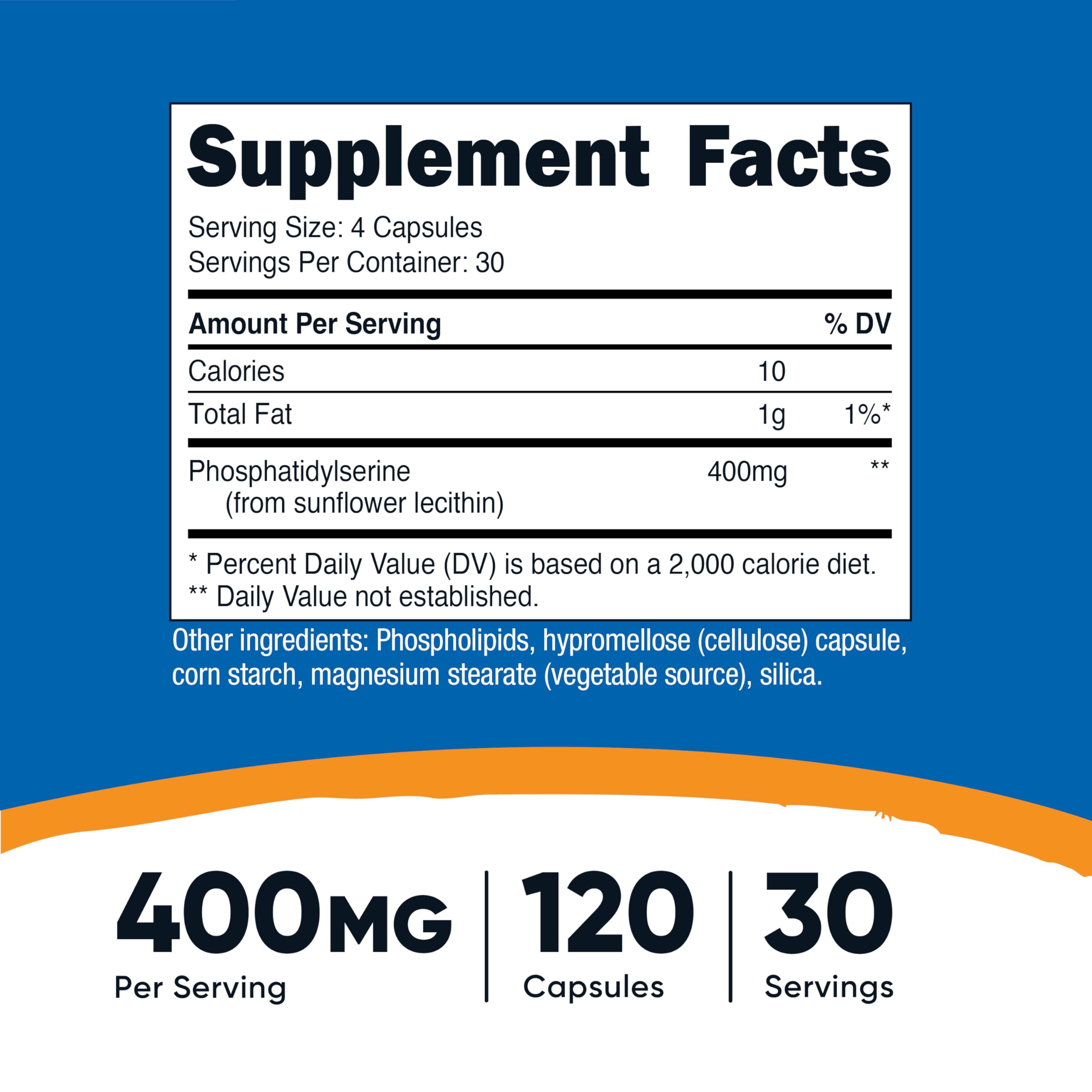 Nutricost Phosphatidyl Serine Capsules 400mg side view showing capsule count