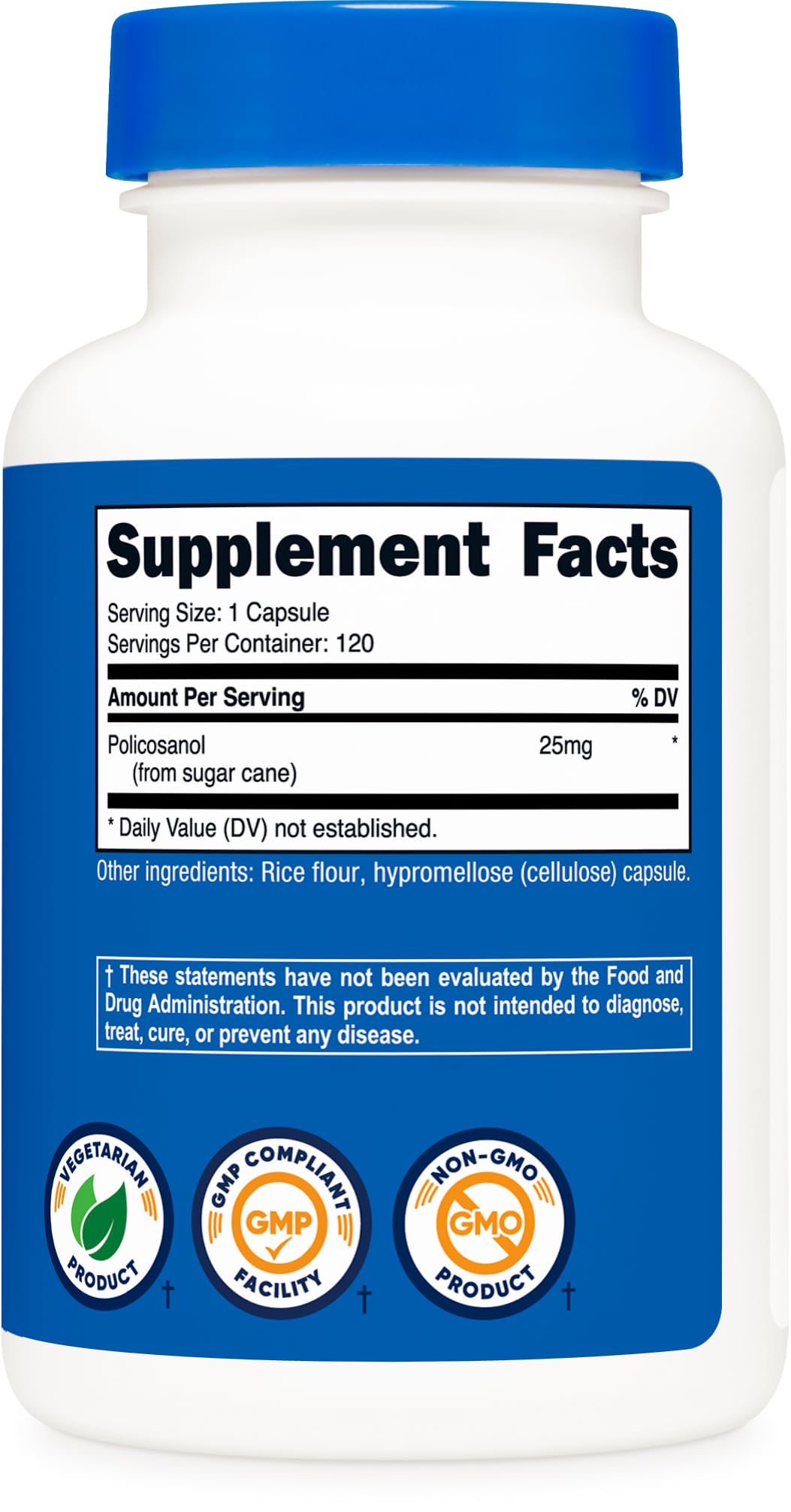 Nutricost Policosanol Capsules on a wooden table with natural background