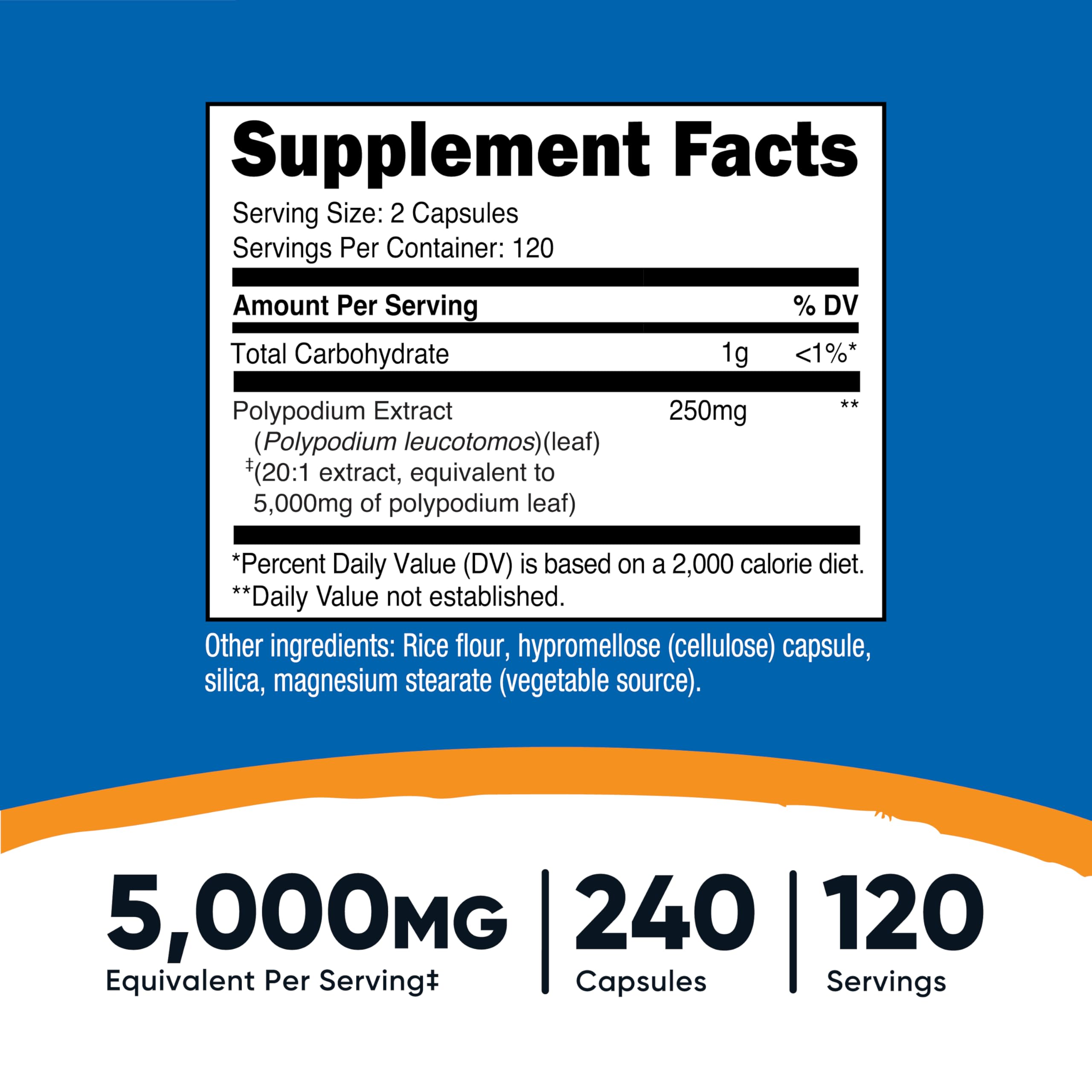 Nutricost Polypodium Leucotomos Extract 240 Capsules side view