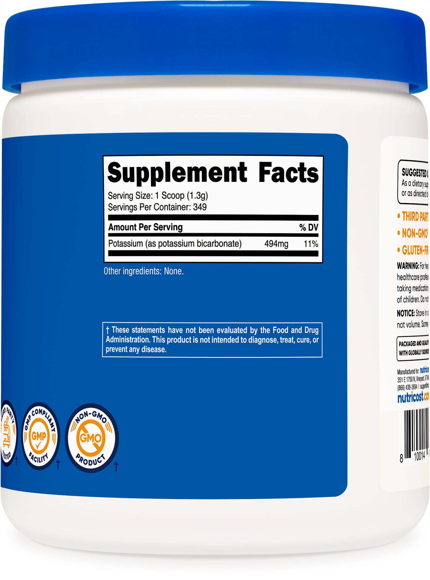 Nutricost Potassium Bicarbonate Powder in a kitchen setting