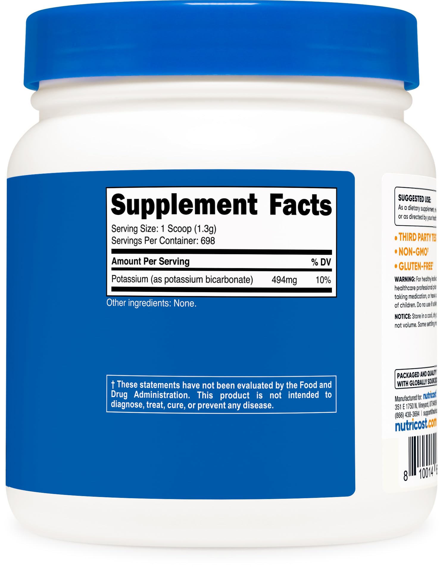 Nutricost Potassium Bicarbonate Powder packaging details